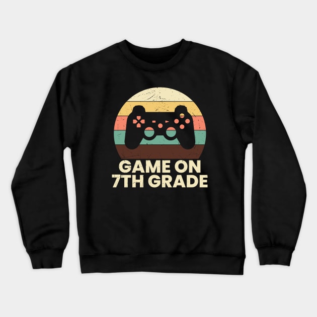 Game On 7th Grade Vintage Sunset Gamer Crewneck Sweatshirt by busines_night